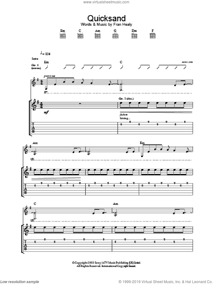 Quicksand sheet music for guitar (tablature) by Merle Travis, intermediate skill level