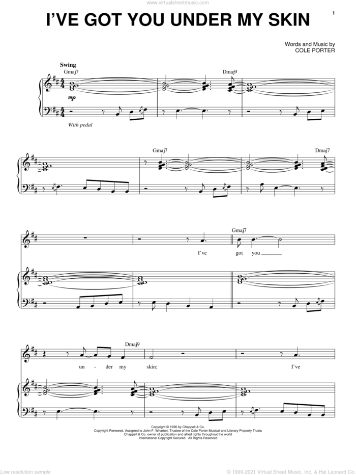 I've Got You Under My Skin sheet music for voice and piano by Steve Tyrell and Cole Porter, intermediate skill level