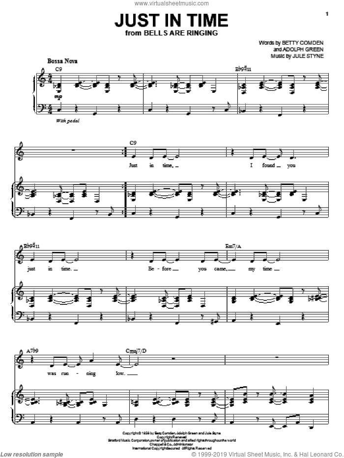 Just In Time sheet music for voice and piano by Steve Tyrell, Adolph Green, Betty Comden and Jule Styne, intermediate skill level