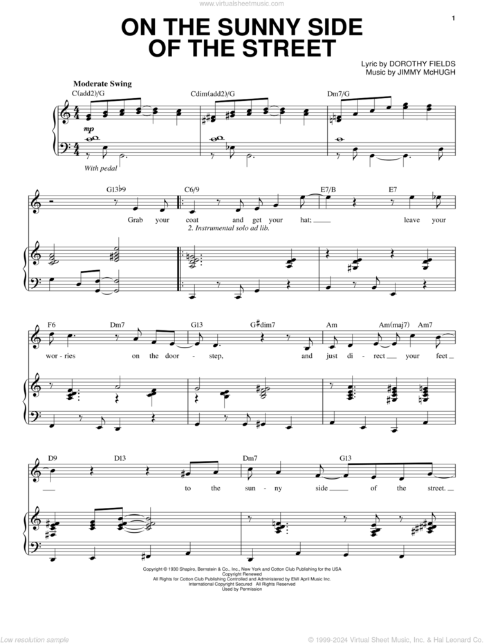 On The Sunny Side Of The Street sheet music for voice and piano by Steve Tyrell, Dorothy Fields and Jimmy McHugh, intermediate skill level