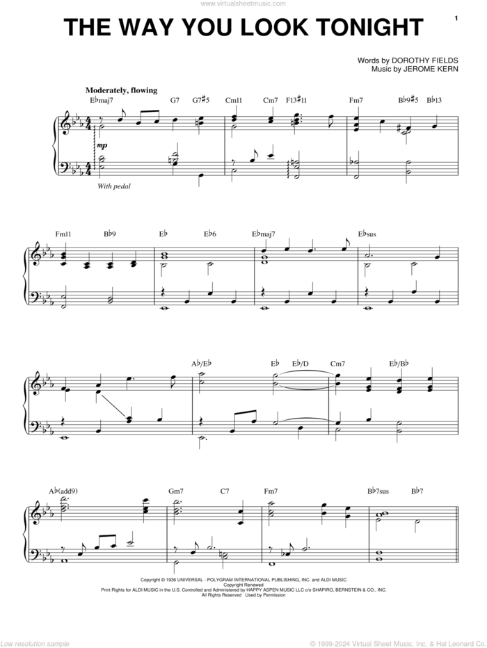 The Way You Look Tonight sheet music for voice and piano by Steve Tyrell, Dorothy Fields and Jerome Kern, wedding score, intermediate skill level