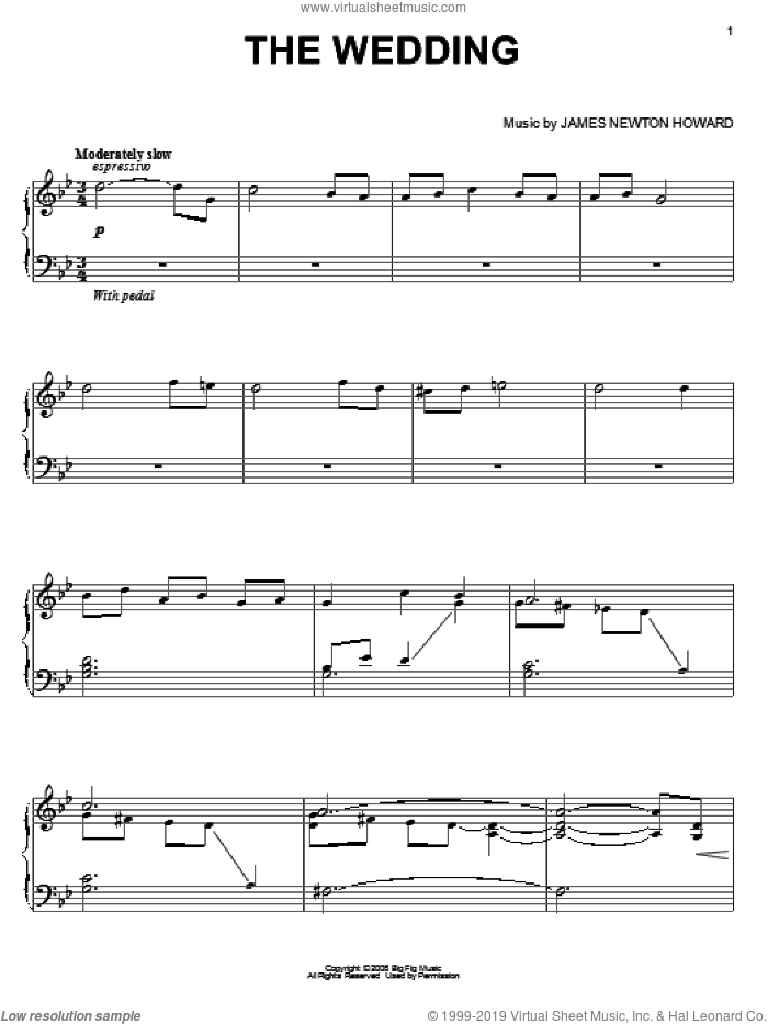 The Wedding sheet music for piano solo by James Newton Howard and Defiance (Movie), intermediate skill level