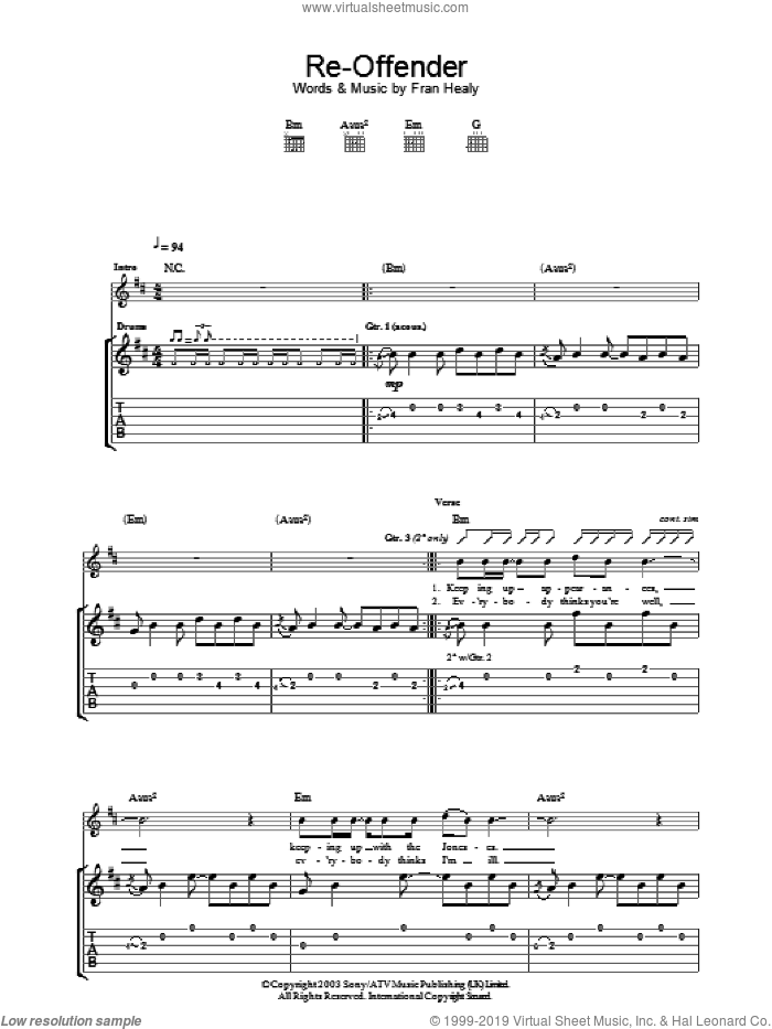 Re-Offender sheet music for guitar (tablature) by Merle Travis, intermediate skill level