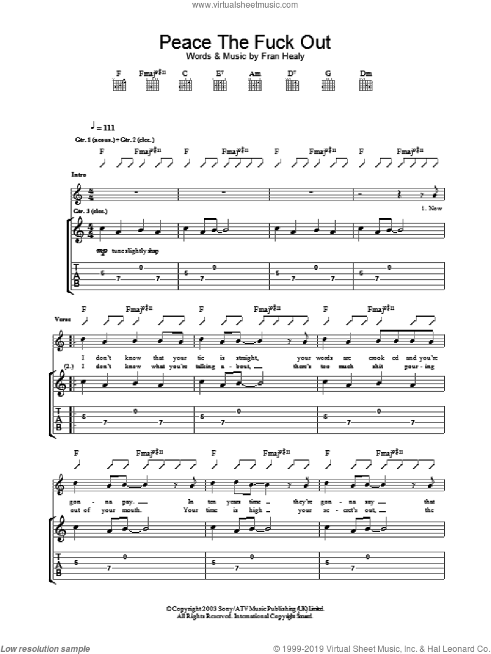 Peace The Fuck Out sheet music for guitar (tablature) by Merle Travis, intermediate skill level