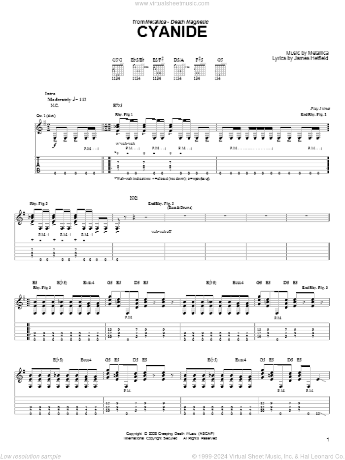 Cyanide sheet music for guitar solo (easy tablature) by Metallica and James Hetfield, easy guitar (easy tablature)