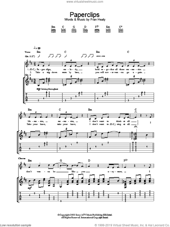 Paperclips sheet music for guitar (tablature) by Merle Travis, intermediate skill level