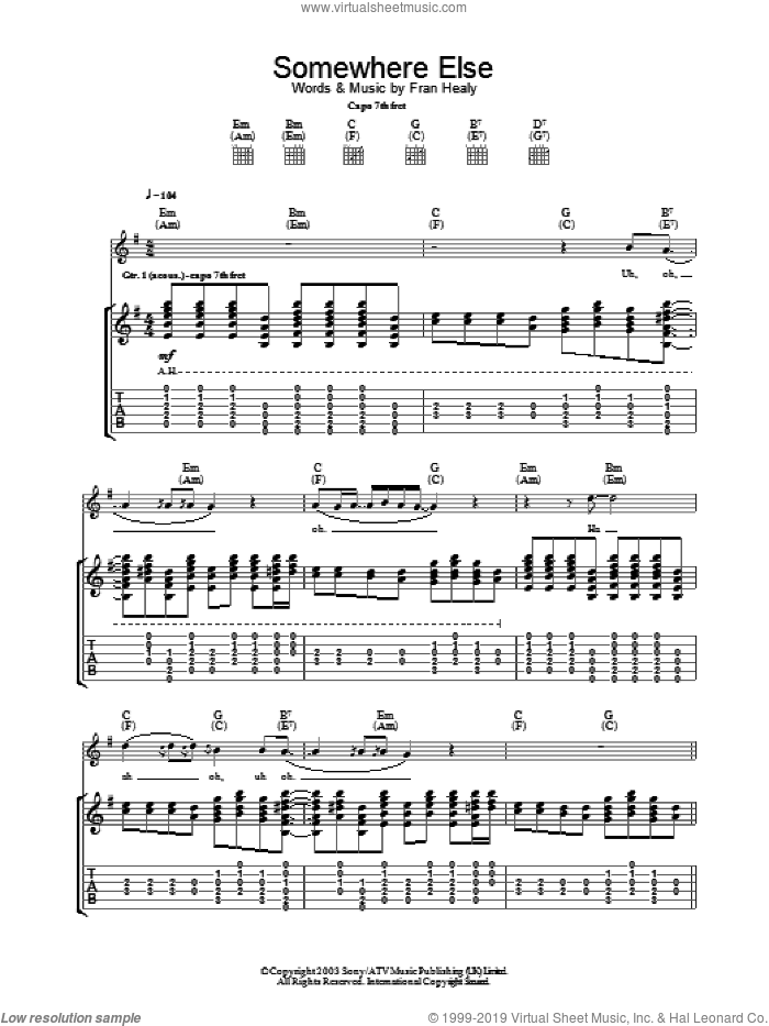 Somewhere Else sheet music for guitar (tablature) by Merle Travis, intermediate skill level