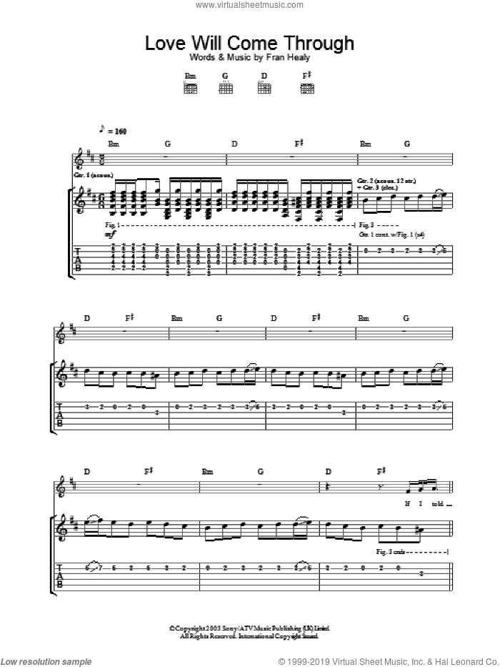 Love Will Come Through sheet music for guitar (tablature) by Merle Travis, intermediate skill level