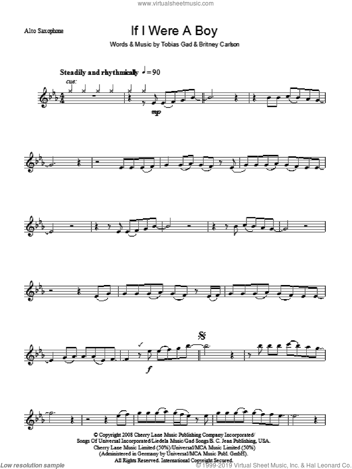 If I Were A Boy sheet music for voice and other instruments (fake book) by Beyonce, Britney Carlson and Toby Gad, intermediate skill level