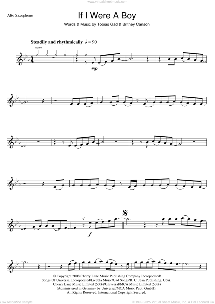 If I Were A Boy sheet music for voice and other instruments (fake book) by Beyonce, Britney Carlson and Toby Gad, intermediate skill level
