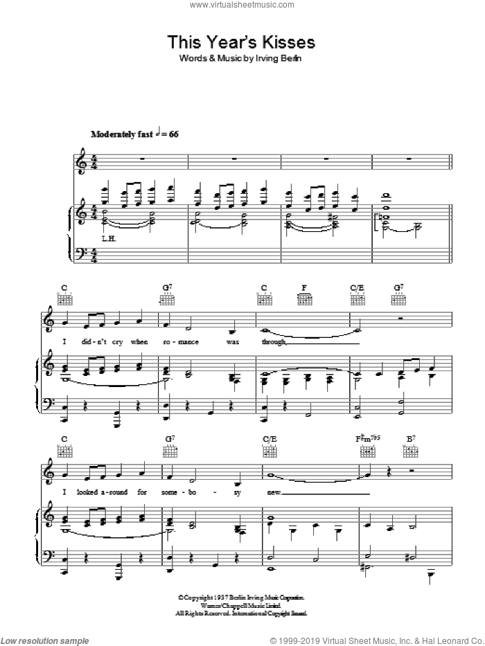 This Year's Kisses sheet music for voice, piano or guitar by Irving Berlin, intermediate skill level