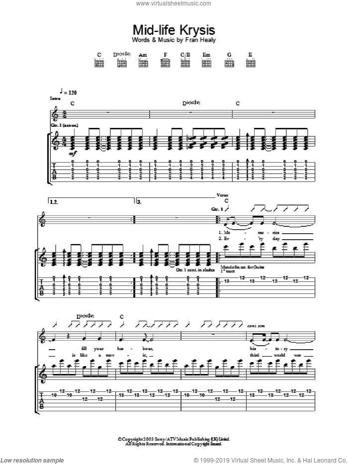 Mid-life Krysis sheet music for guitar (tablature) by Merle Travis, intermediate skill level