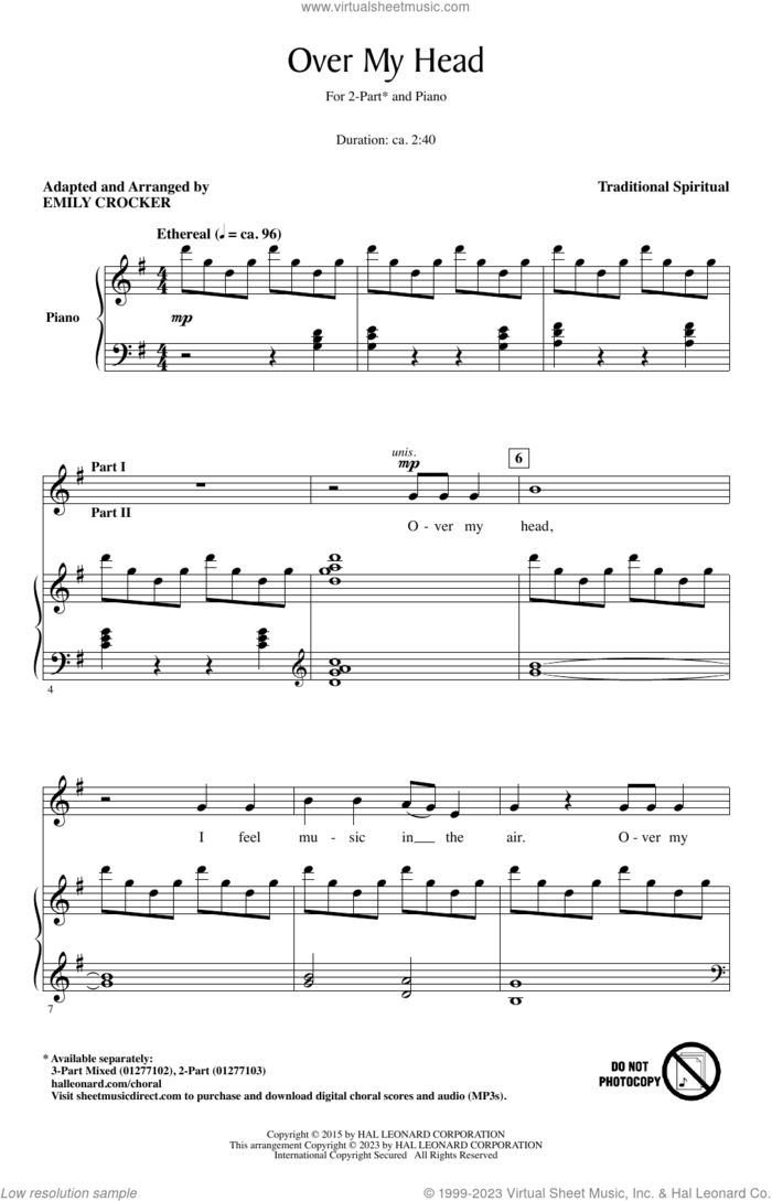 Over My Head (arr. Emily Crocker) sheet music for choir (2-Part)  and Emily Crocker, intermediate duet