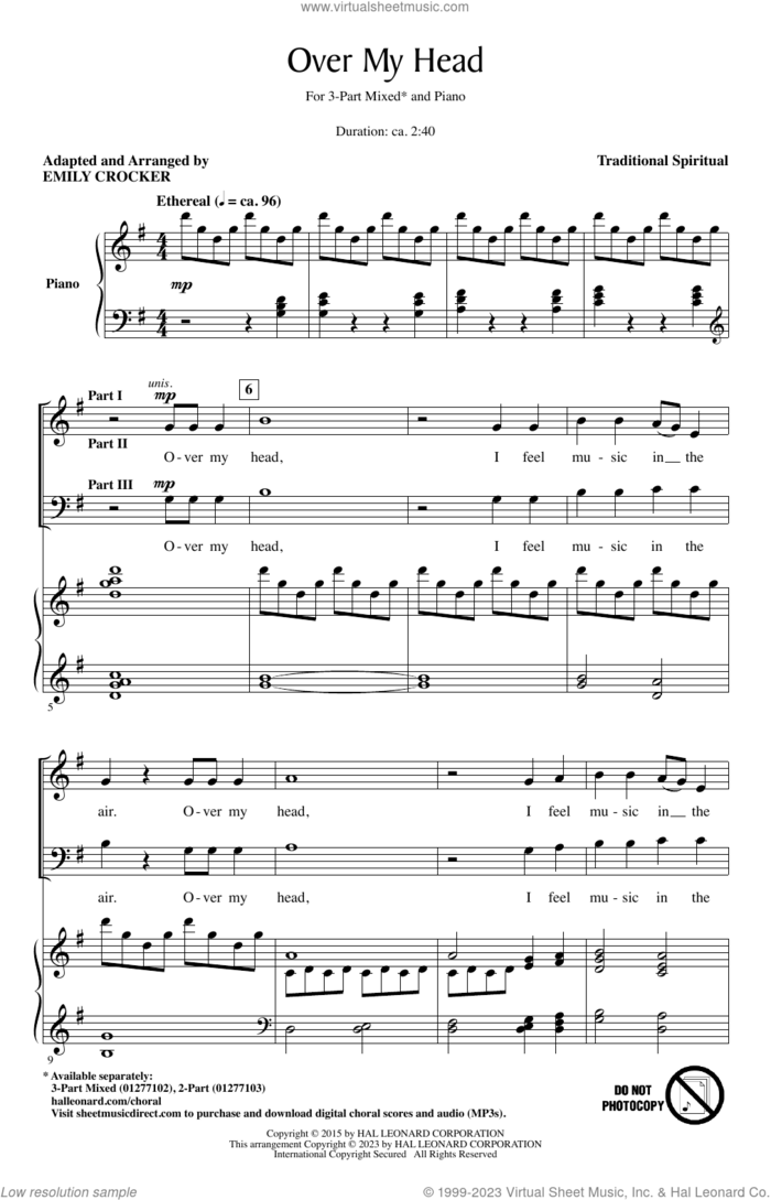 Over My Head (arr. Emily Crocker) sheet music for choir (3-Part Mixed)  and Emily Crocker, intermediate skill level