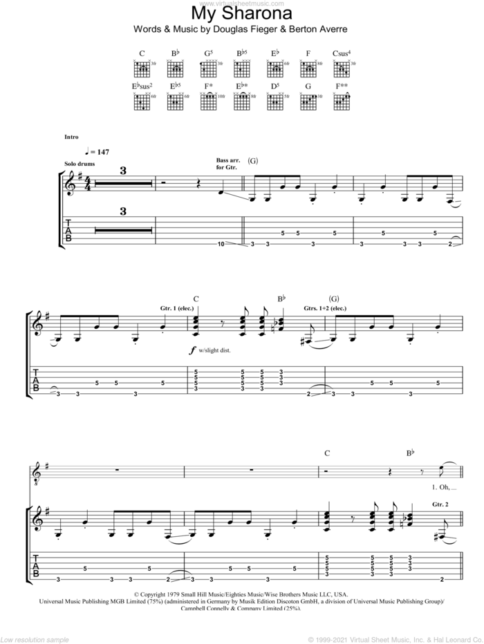 My Sharona sheet music for guitar (tablature) by The Knack, Berton Averre and Doug Fieger, intermediate skill level