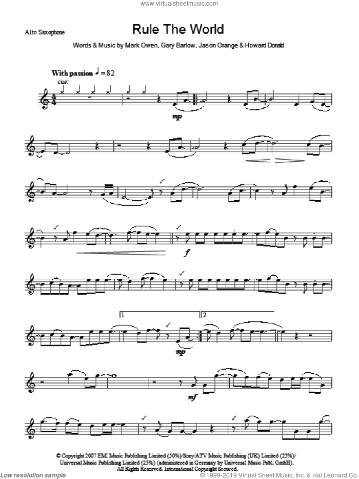 Rule The World sheet music for voice and other instruments (fake book) by Take That, Gary Barlow, Howard Donald, Jason Orange and Mark Owen, intermediate skill level
