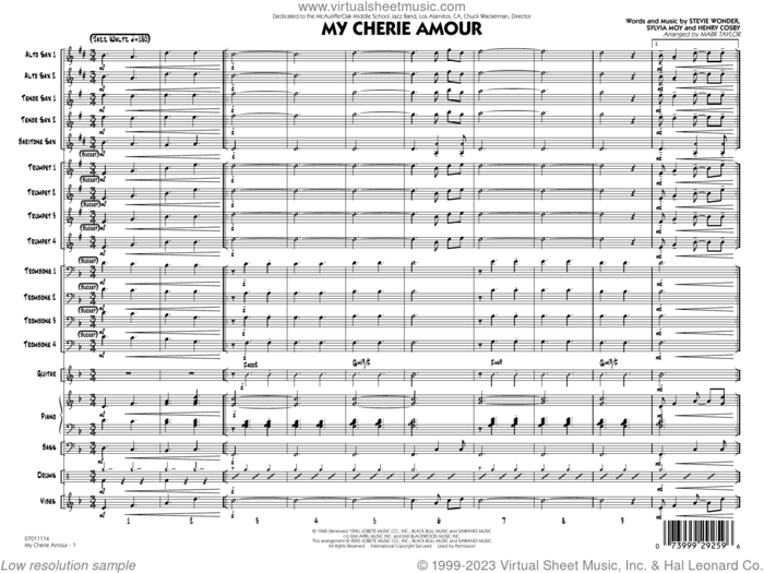 My Cherie Amour (arr. Mark Taylor) (COMPLETE) sheet music for jazz band by Stevie Wonder, Henry Cosby, Mark Taylor and Sylvia Moy, intermediate skill level