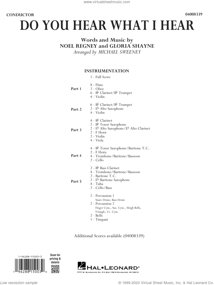 Do You Hear What I Hear (arr. Michael Sweeney) (COMPLETE) sheet music for concert band by Gloria Shayne, Michael Sweeney and Noel Regney, intermediate skill level