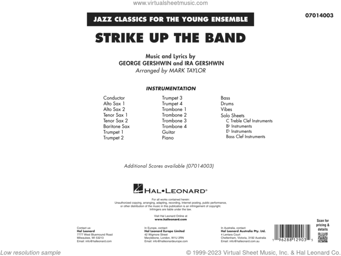 Strike Up the Band (arr. Mark Taylor) (COMPLETE) sheet music for jazz band by Ira Gershwin, George Gershwin, George Gershwin & Ira Gershwin and Mark Taylor, intermediate skill level