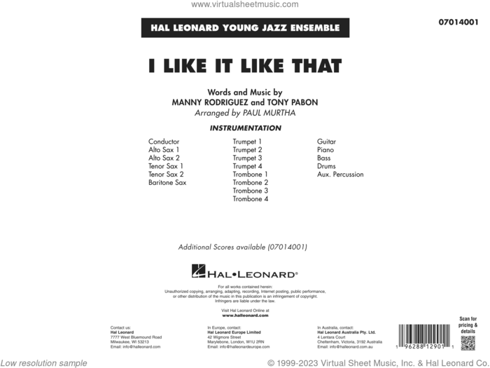 I Like It Like That (arr. Paul Murtha) (COMPLETE) sheet music for jazz band by Paul Murtha, Manny Rodriguez, Manny Rodriguez and Tony Pabon and Tony Pabon, intermediate skill level