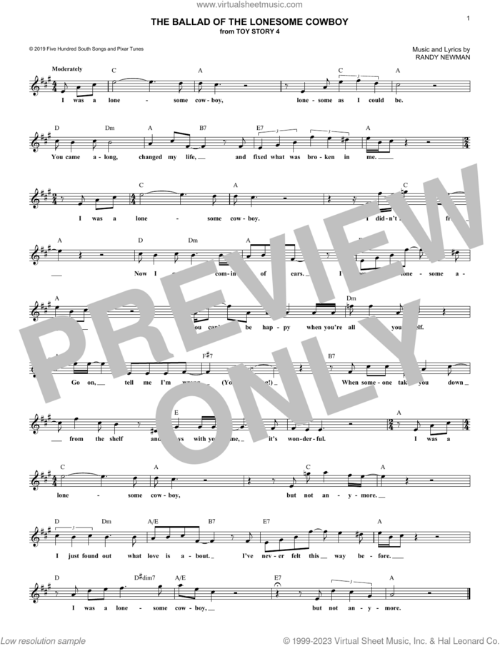 The Ballad Of The Lonesome Cowboy (from Toy Story 4) sheet music for voice and other instruments (fake book) by Chris Stapleton and Randy Newman, intermediate skill level