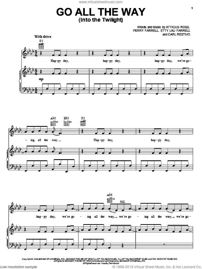 Go All The Way (Into The Twilight) sheet music for voice, piano or guitar by Perry Farrell, Twilight (Movie), Atticus Ross, Carl Restivo and Etty Lau Farrell, intermediate skill level