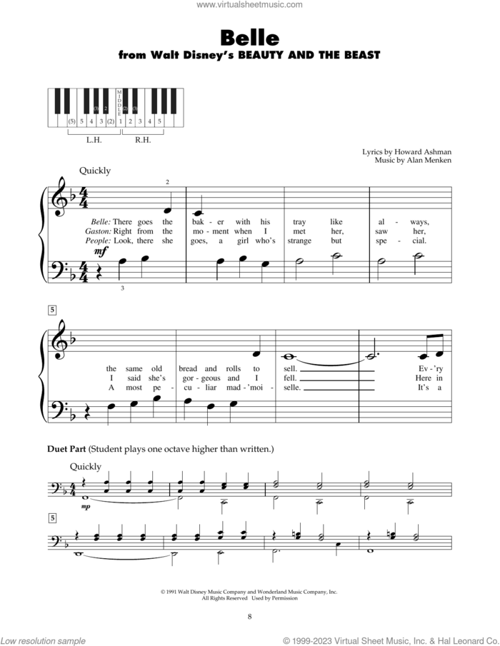 Belle (from Beauty And The Beast) sheet music for piano solo (5-fingers) by Alan Menken, Alan Menken & Howard Ashman and Howard Ashman, beginner piano (5-fingers)