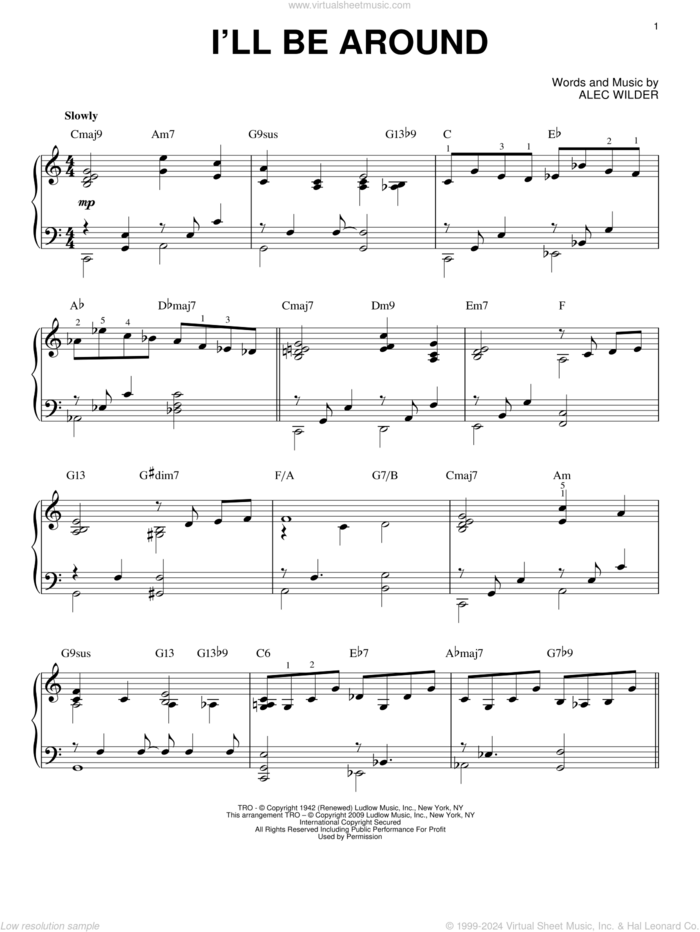 I'll Be Around [Jazz version] (arr. Brent Edstrom) sheet music for piano solo by Alec Wilder, intermediate skill level