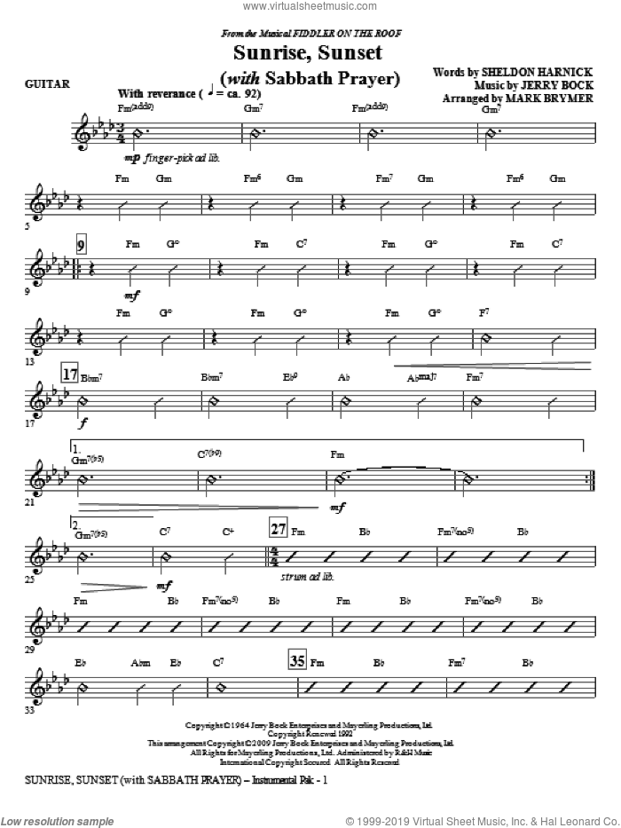Sunrise, Sunset (with Sabbath Prayer) (complete set of parts) sheet music for orchestra/band (Rhythm) by Jerry Bock, Sheldon Harnick and Mark Brymer, wedding score, intermediate skill level