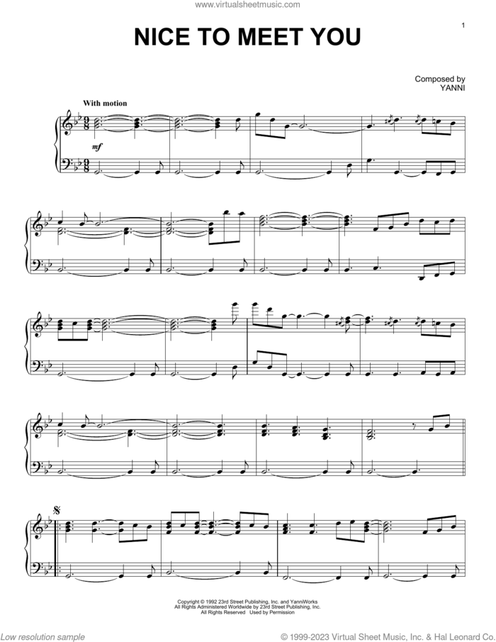 Nice To Meet You sheet music for piano solo by Yanni, intermediate skill level