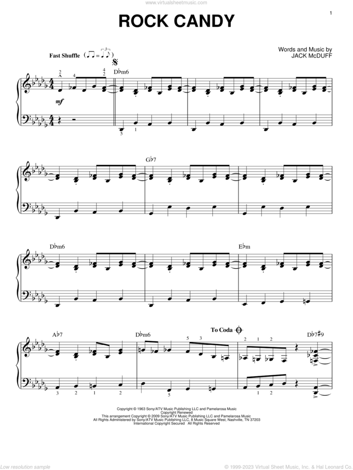 Rock Candy (arr. Brent Edstrom) sheet music for piano solo by Jack McDuff, intermediate skill level