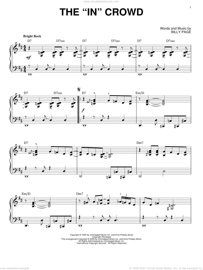 The 'In' Crowd (arr. Brent Edstrom) sheet music for piano solo by Ramsey Lewis Trio and Billy Page, intermediate skill level