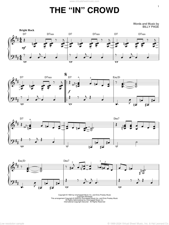 The 'In' Crowd (arr. Brent Edstrom) sheet music for piano solo by Ramsey Lewis Trio and Billy Page, intermediate skill level