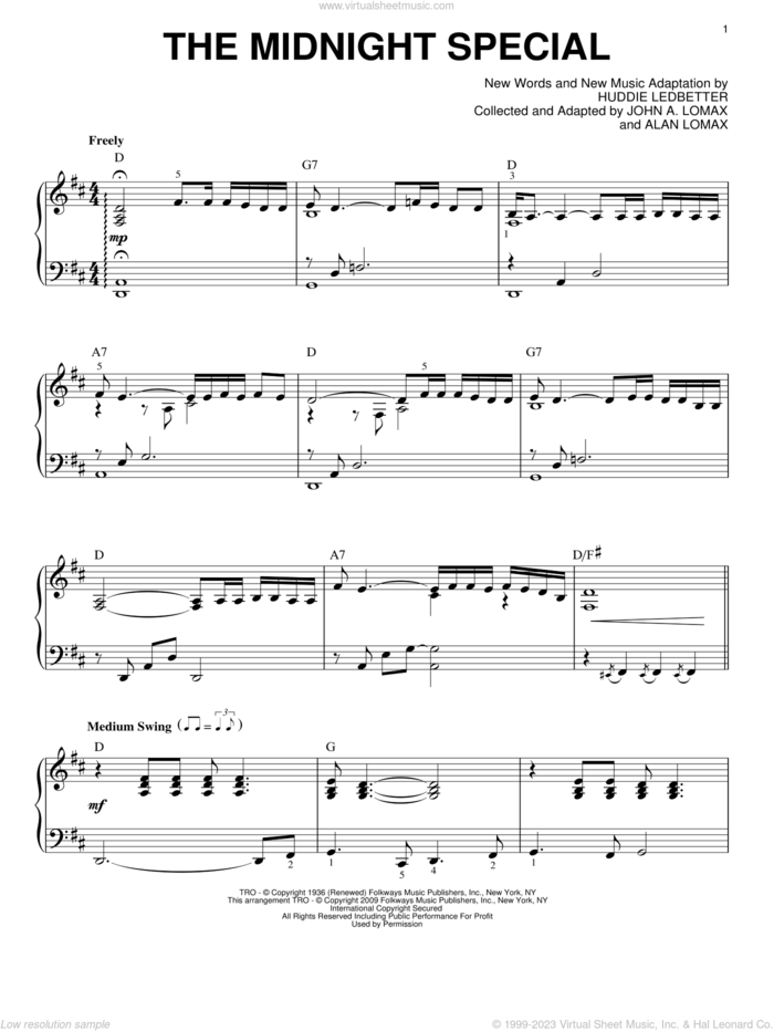 The Midnight Special (arr. Brent Edstrom) sheet music for piano solo by Lead Belly and Huddie Ledbetter, intermediate skill level