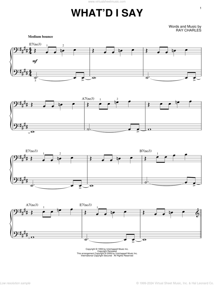 What'd I Say (arr. Brent Edstrom) sheet music for piano solo by Ray Charles, intermediate skill level