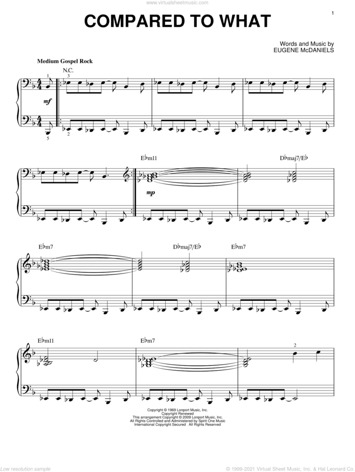 Compared To What (arr. Brent Edstrom) sheet music for piano solo by Les McCann and Eugene McDaniels, intermediate skill level