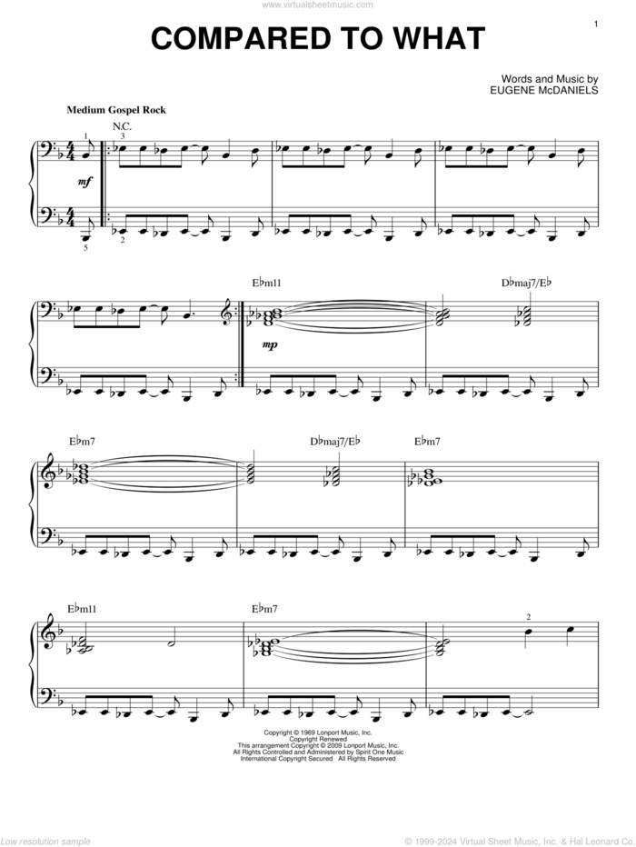 Compared To What (arr. Brent Edstrom) sheet music for piano solo by Les McCann and Eugene McDaniels, intermediate skill level