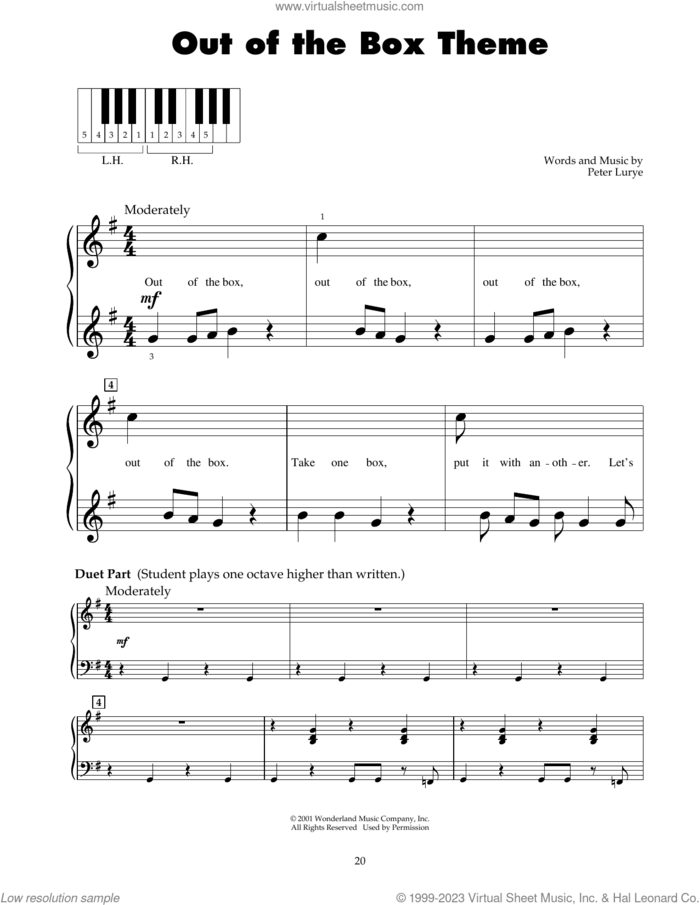 Out Of The Box Theme sheet music for piano solo (5-fingers) by Peter Lurye, beginner piano (5-fingers)