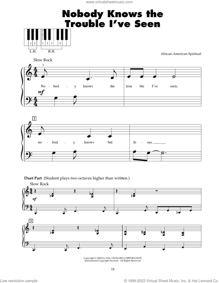 Nobody Knows The Trouble I've Seen sheet music for piano solo (5-fingers), beginner piano (5-fingers)