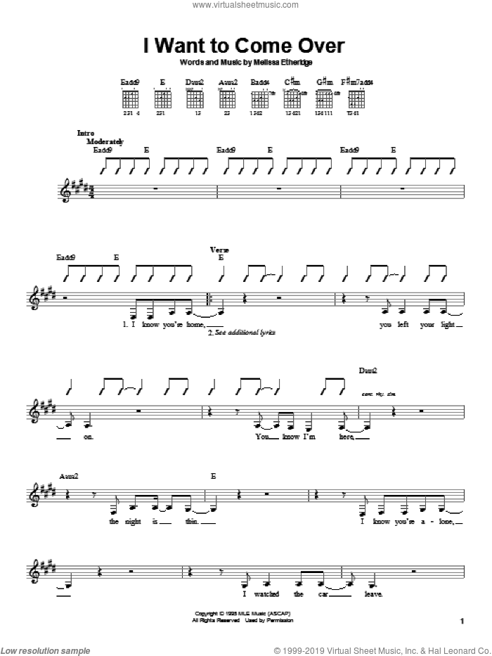 I Want To Come Over sheet music for guitar solo (chords) by Melissa Etheridge, easy guitar (chords)