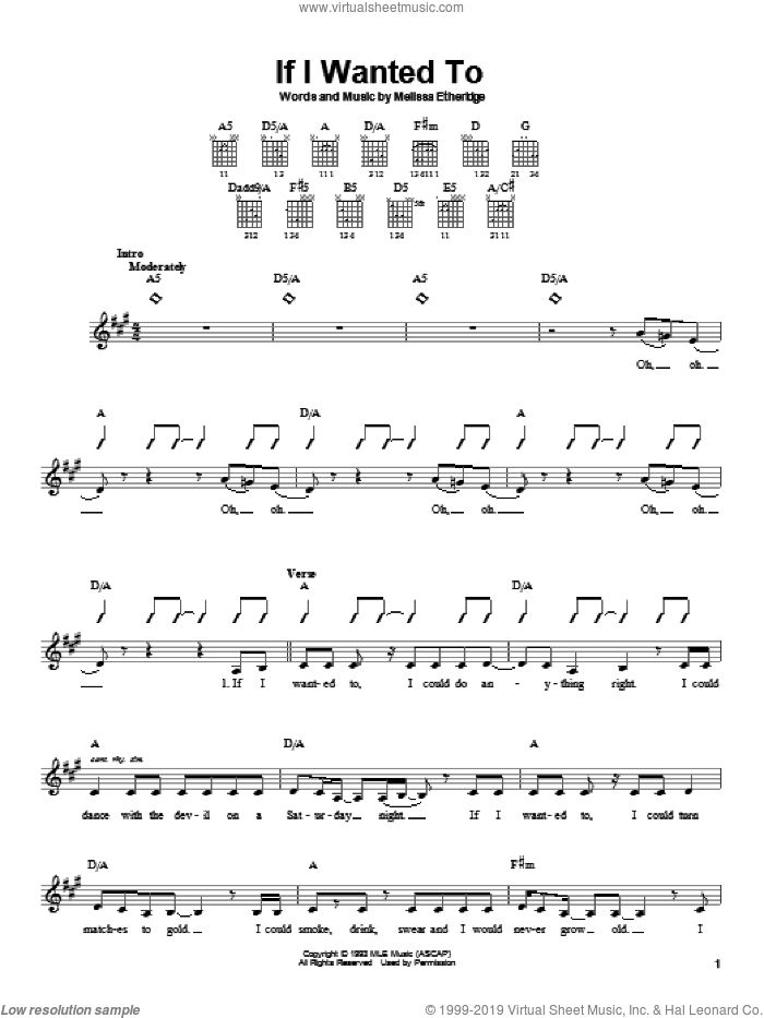 If I Wanted To sheet music for guitar solo (chords) by Melissa Etheridge, easy guitar (chords)
