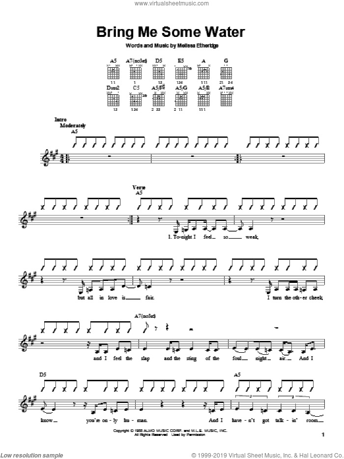 Bring Me Some Water sheet music for guitar solo (chords) by Melissa Etheridge, easy guitar (chords)