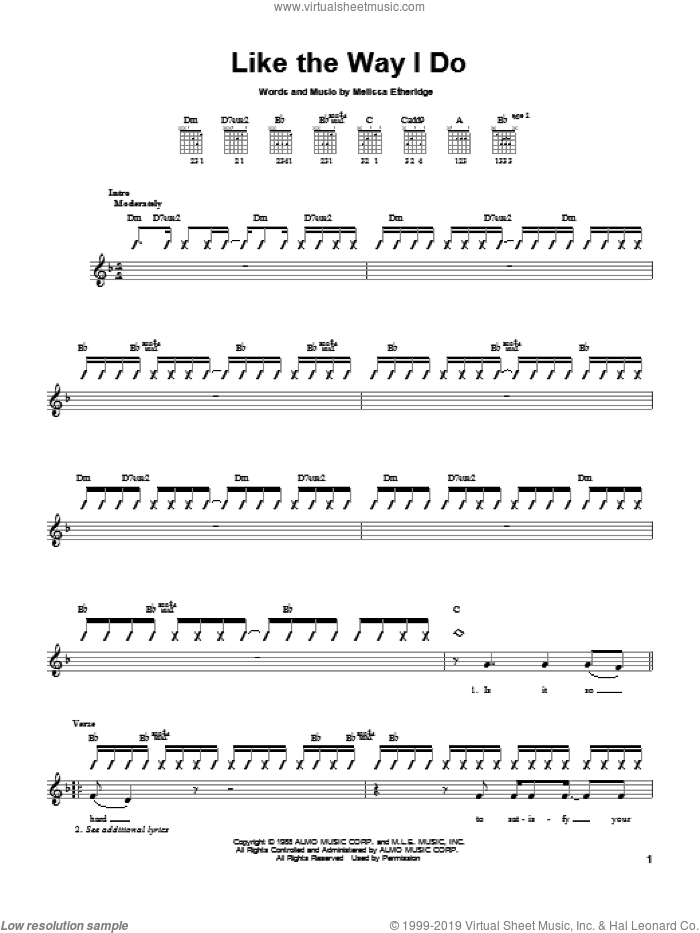 Like The Way I Do sheet music for guitar solo (chords) by Melissa Etheridge, easy guitar (chords)