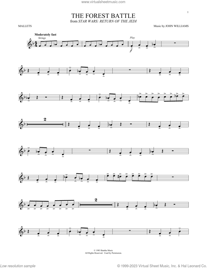 The Forest Battle (from Star Wars: Return Of The Jedi) sheet music for mallet solo (Percussion) by John Williams, intermediate mallet (Percussion)
