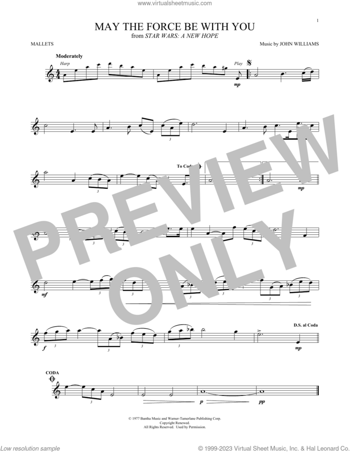 May The Force Be With You (from Star Wars: A New Hope) sheet music for mallet solo (Percussion) by John Williams, intermediate mallet (Percussion)