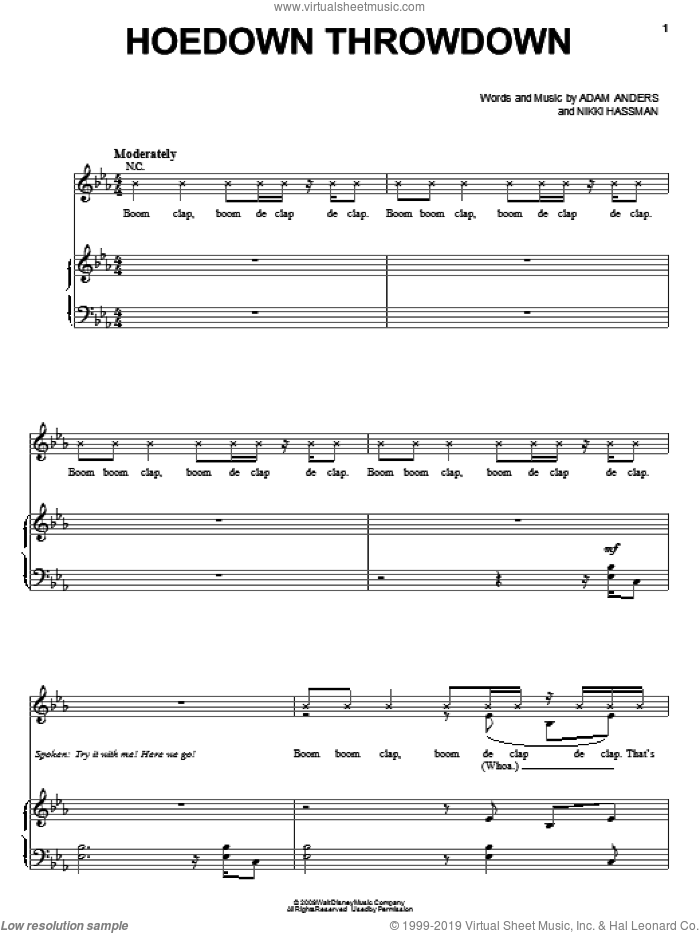Hoedown Throwdown sheet music for voice, piano or guitar by Miley Cyrus, Hannah Montana, Hannah Montana (Movie), Adam Anders and Nikki Hassman, intermediate skill level