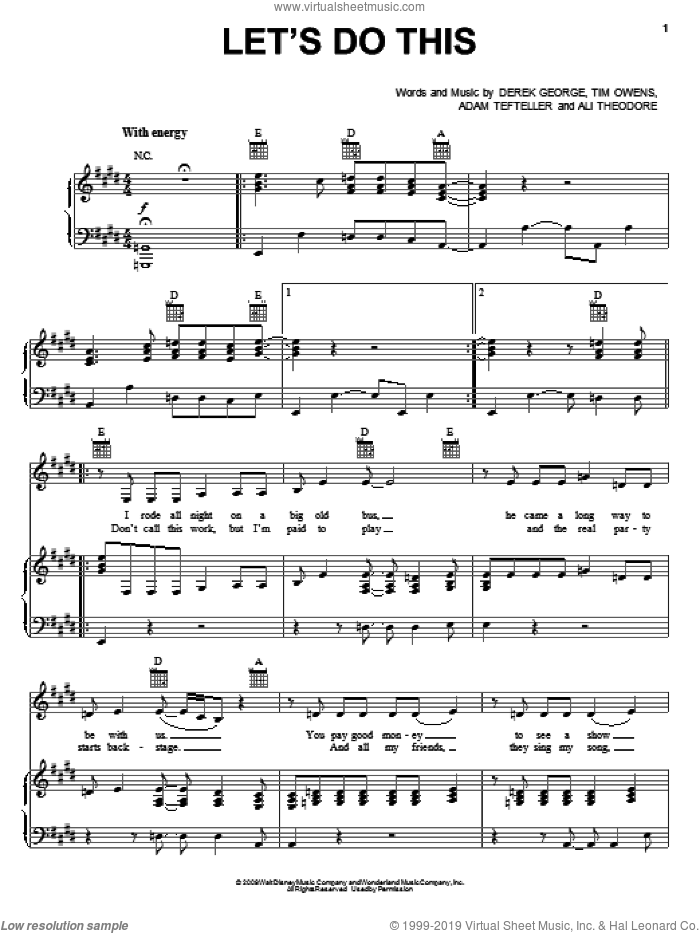 Let's Do This sheet music for voice, piano or guitar by Hannah Montana, Hannah Montana (Movie), Miley Cyrus, Adam Tefteller, Ali Theodore, Derek George and Tim Owens, intermediate skill level