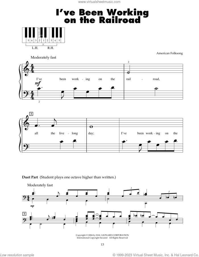 I've Been Working On The Railroad sheet music for piano solo (5-fingers) by American Folksong, beginner piano (5-fingers)