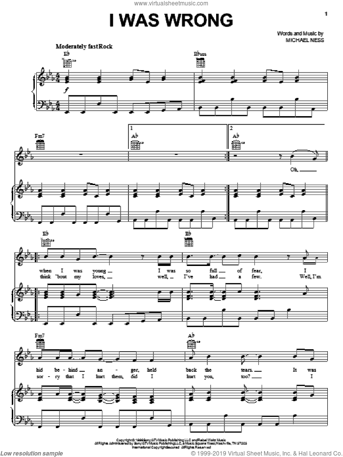 I Was Wrong sheet music for voice, piano or guitar by Social Distortion and Michael Ness, intermediate skill level