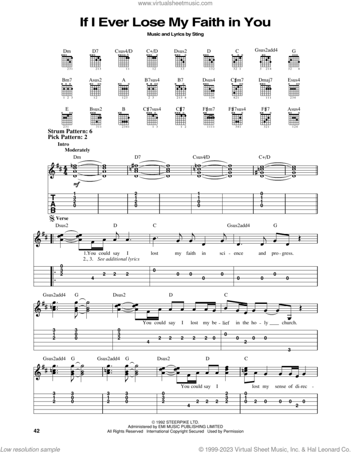 If I Ever Lose My Faith In You sheet music for guitar solo (easy tablature) by Sting, easy guitar (easy tablature)